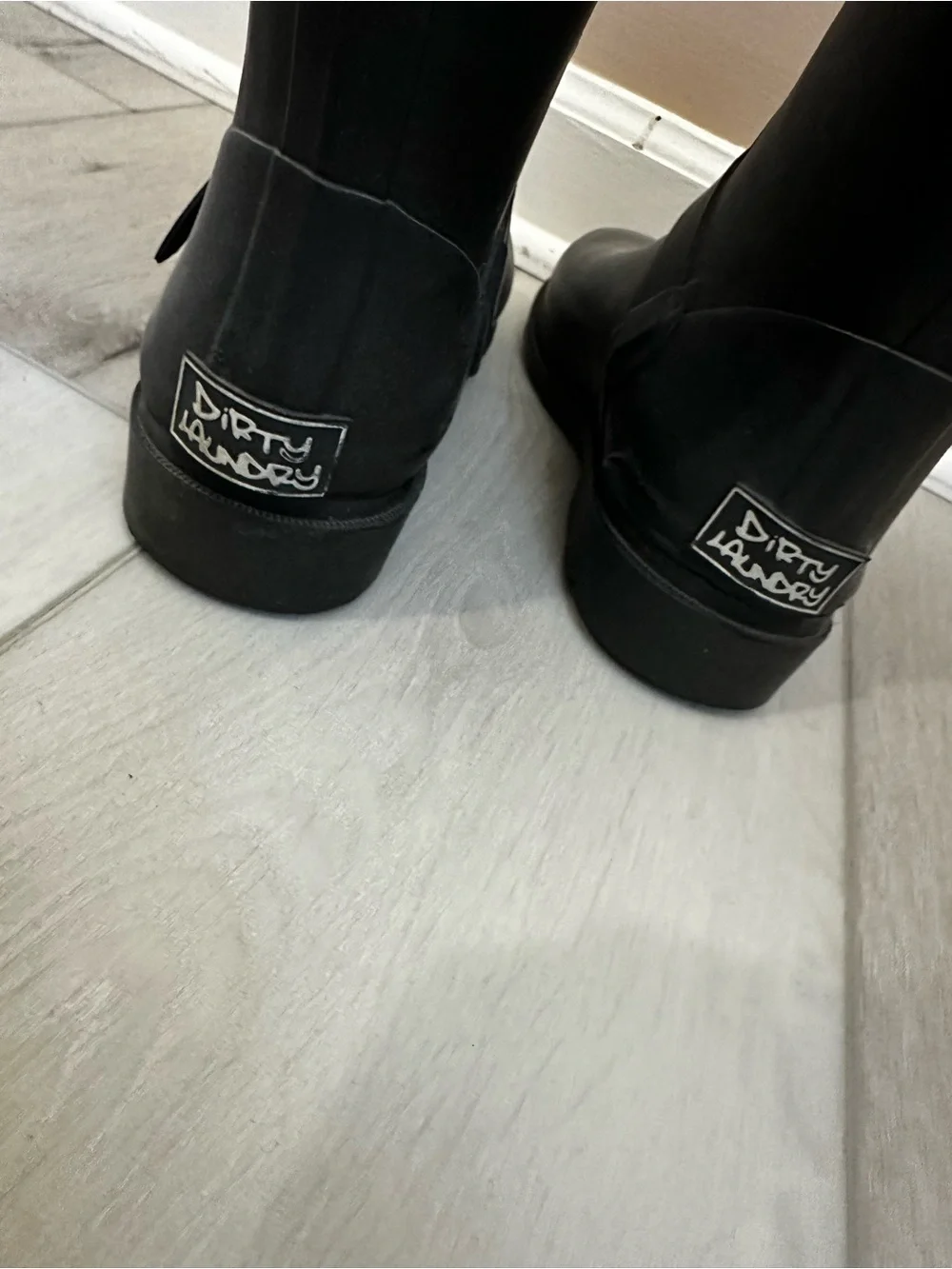 Dirty Laundry Black Mid-Calf Rain Boots with Plaid Lining